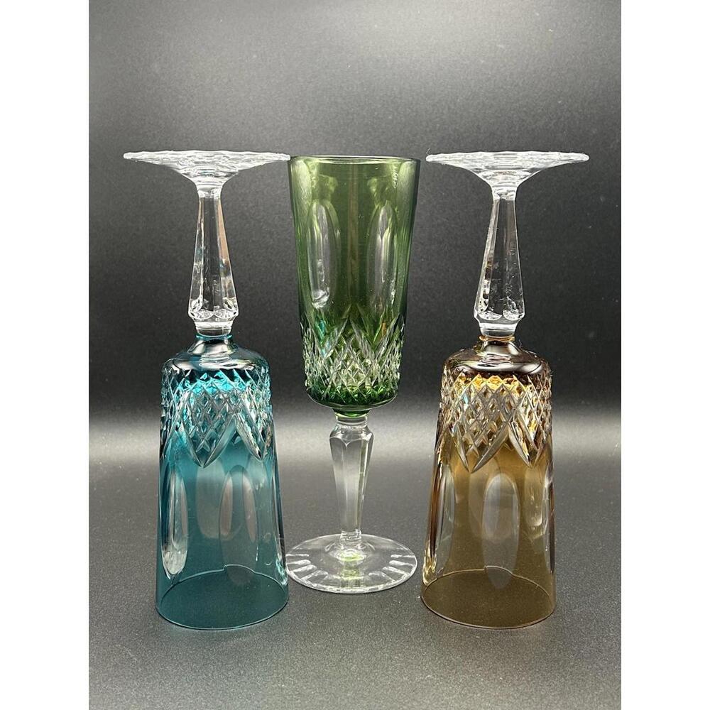 Vintage Beyer Hand Cut Crystal Champagne Flutes – Multicolor